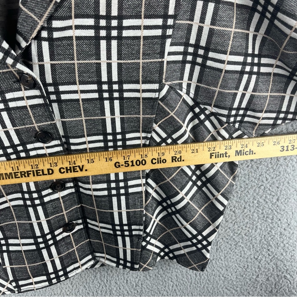 Liverpool Women’s Jacket Check Plaid Size S Button Up Black Cream Pockets Flawed - Picture 7 of 16